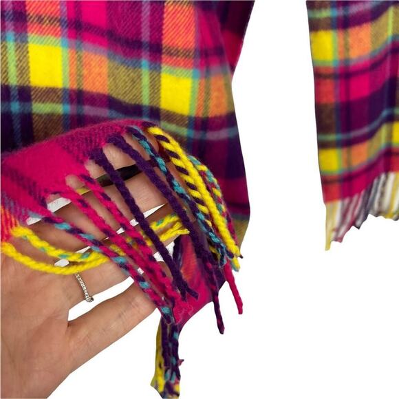 Manhattan Hat Company Multicolor Pink Purple Plaid Cashmere Feel Fringe Scarf - Picture 3 of 5